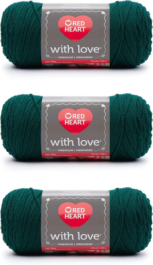 Red Heart with Love Evergreen Yarn - 3 Pack of 198g/7oz - Acrylic - 4 Medium (Worsted) - 370 Yards - Knitting/Crochet......