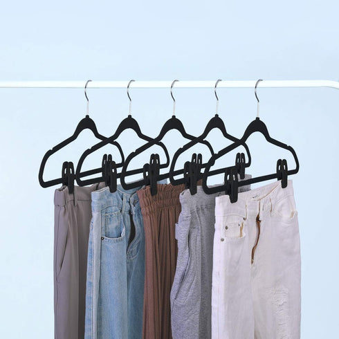 Trgowaul Thin Velvet Hangers Clips, Strong Finger Clips Perfect for Pants (20pc, Black)...