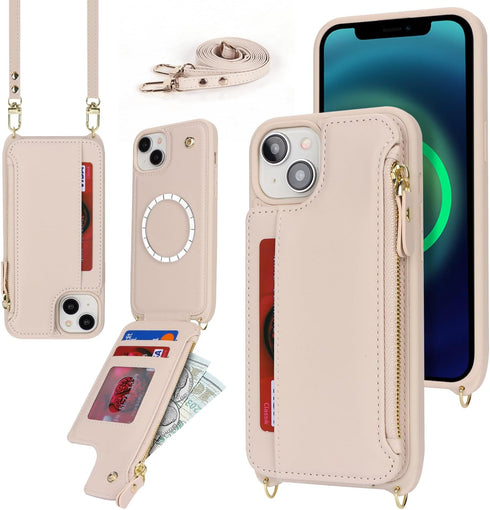 Cavor for iPhone 15 Case with Card Holder,iPhone 15 Wallet Case for Women,iPhone 15 Case Magsafe,Phone Case iPhone 15 Case with Strap,Crossbody an...
