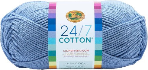 Lion Brand Yarn Lightweight 24/7 Cotton Yarn for Knitting, Crocheting, and Crafts, Sky, 1 Pack...