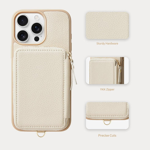 ZVE for iPhone 13 Pro Wallet Case with Wrist Strap, Zipper iPhone Case with RFID Blocking Card Holder Slot Handbag Leather Cover Gift for Women fo...