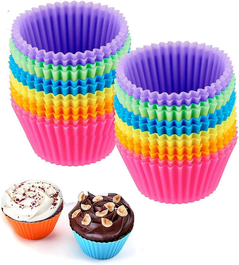 Reusable Silicone Cupcake Baking Cups 24 Pack, 2.75 inch Cups, & Non-stick Muffin Liners for Party Halloween Christmas,6 Rainbow Colors (Pack of 2...