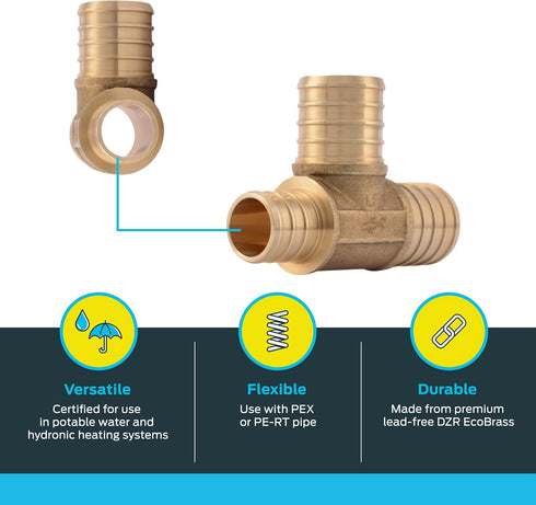 SharkBite 1 x 3/4 x 1 Inch Crimp Reducing Tee, Brass Plumbing Fitting, PEX Pipe, PE-RT, UC418LFA...