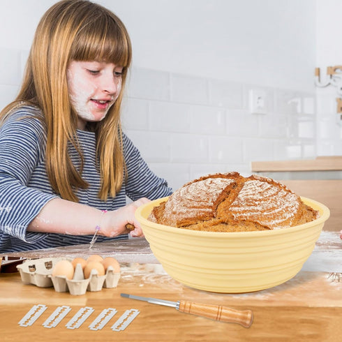 Proofing Basket, JCORJCUS Silicone Banneton Basket Sourdough Starter Kit with 5pcs Sourdough Scoring Tool, 9'' Proofing Bowls Baking Supplies for ...