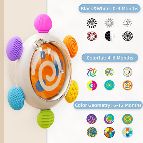 Sensory Suction Cup Spinning Top Mirror Toys, 3 in 1 Early Educational Baby Toy for 12 Months Toddler Travel Labyrinth Game, High Contrast Visual ...