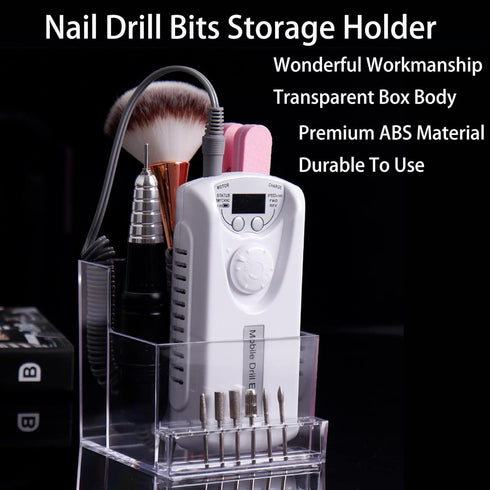Nail Drill Machine & Bits Holder Storage Case,Transparent 10 Holes Nail Drill Grinding Bit Organizer Nails Manicure Tools Display Box for Nail Sal...