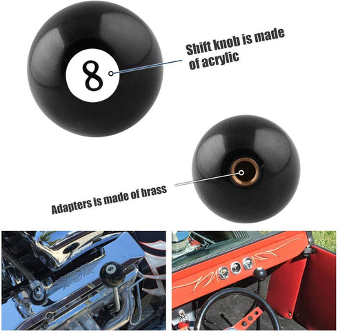 RYANSTAR Shift Knob Black 8 Ball Billiard Acrylic Gear Shift Lever Shift Knob Black Shaped Round Manual with 3 Adapters Universal Fit Compatible w...