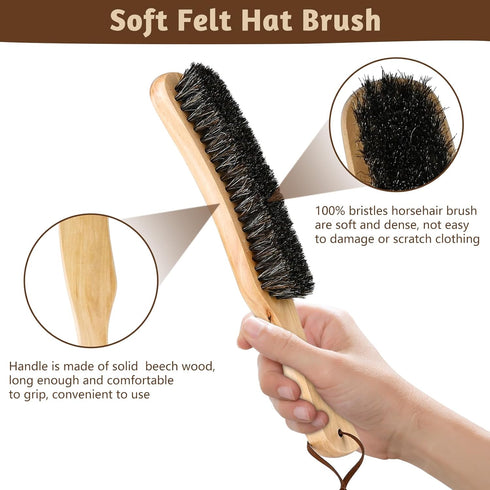 2PCS Felt Hat Brush, Felt Hat Cleaner with Horsehair Brush and Sponge Brush, Cowboy Hat Cleaner Easily Removes Dust Fuzz and Lint for Shoes Hats a...