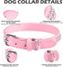 BINGPET Dog Leather Collar, Adjustable Dog Real Split Leather Studded Pet Collar, Durable Doggy Collars for Small Medium Large Dogs, Pink S...