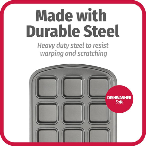 GoodCook 12-Cavity Nonstick Steel Mini Bite-Size Dessert Bar Pan, Gray...