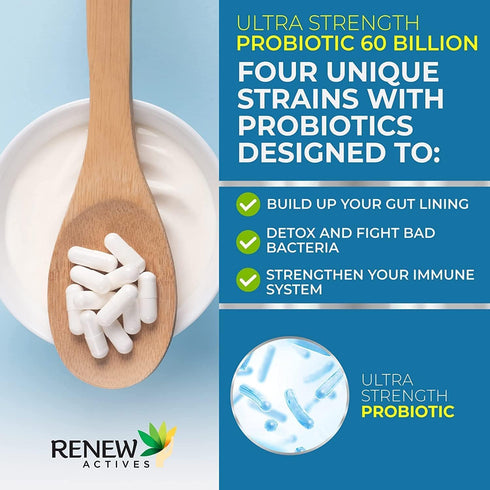 Renew Actives New Probiotics 60 Billion CFU with MAKTREK Bi-Pass Technology, Probiotics Made to Survive Stomach Acid with Advanced Absorption for ...