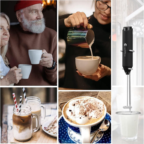 Powerful Milk Frother Handheld Foam Maker, Mini Whisk Drink Mixer for Coffee, Cappuccino, Latte, Matcha, Hot Chocolate, With Stand, Black...