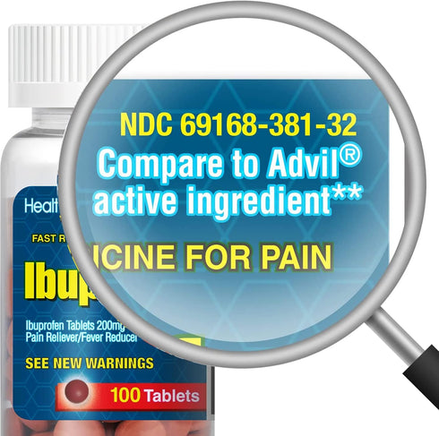 HealthA2Z® Ibuprofen 200mg | Pain Relief | Body Aches | Headache | Arthritis | Cramps | Back Pain | Fever Reducer (100 Count)...