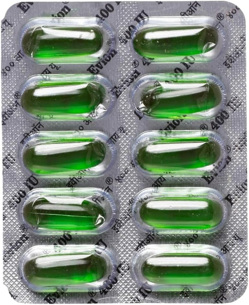 50 Evion Capsules Vitamin E for Glowing Face,Strong Hair,Acne,Nails, Glowing Skin 400mg...