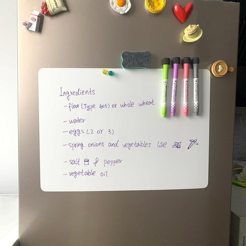 Magnetic Dry Erase Whiteboard Fridge White Board Sheet 17x11 with 4 Markers, 1 Magnetic Eraser and 2 Magnets, for Wall, Easy to Write and Clean Dr...