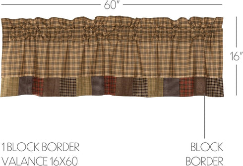 VHC Brands Cedar Ridge Bordered or Scalloped Window Treatment Curtain, Valance, Panel, Tiers, Door Panel, Swag Sets, Asstd. Sizes, Styles (Valance...
