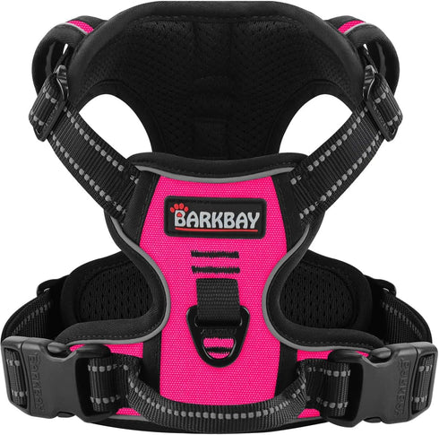 BARKBAY No Pull Pet Harness Dog Harness Adjustable Outdoor Pet Vest 3M Reflective Oxford Material Vest for PINK Dogs Easy Control for Small Medium...