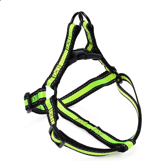 Mile High Life Night Reflective Double Adjustable Band Nylon Small Puppy Pet Dog Combo Collar Leash and Harness Set (Reflective Edge Lime Green, M...