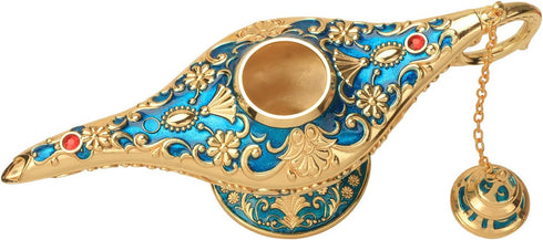 LAUYOO Classic Aladdin Magic Genie Lamp Legend Wishing Light Costume Lamp Metal Carved Arabian Props for Home Tabletop Decoration Party Birthday H...