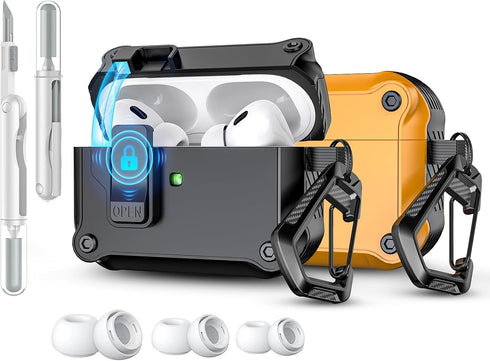 Compatible with AirPods Pro 2nd/1st Generation Case Cover,with Cleaner kit & Replacement Ear Tips, Automatic Snap Switch Secure for Charging Case[...