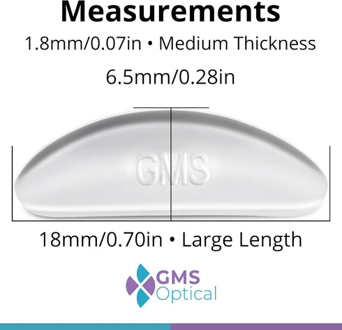 GMS Optical 1.8mm Reg-Thin/18mm Long Length- Anti-Slip Adhesive Contoured Silicone Nose Pads for Glasses & Sunglasses to Keep Glasses from Sliding...