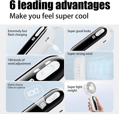 Usb Handheld Fan Portable,Battery Powered Fan with Led Display,Speed Wind Adjustable Slider Travel Fan, 60° Folding Table Fan with Base,Quiet Pers...
