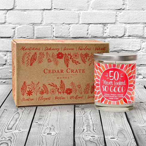 50 Never Looked So Good | Lemon, Peach, Orange | Luxury Scented Soy Candles | 10 Oz. Jar Candle | Made in The USA | Decorative Aromatherapy | 50th...