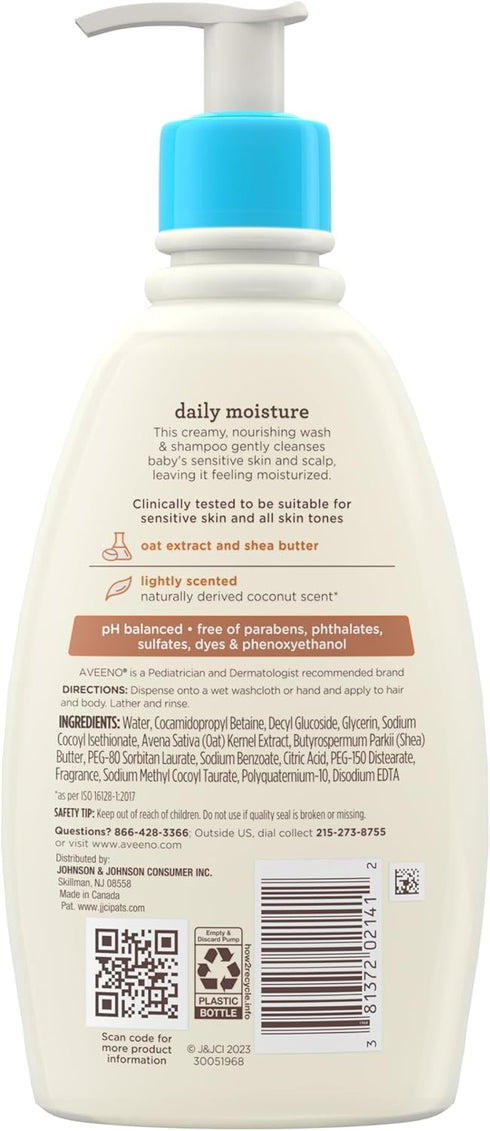 Aveeno Baby Daily Moisturizing 2-in-1 Wash & Shampoo, Baby Body Wash & Shampoo with Shea Butter & Oat Extract Gently Cleanses Baby's Sensitive Ski...