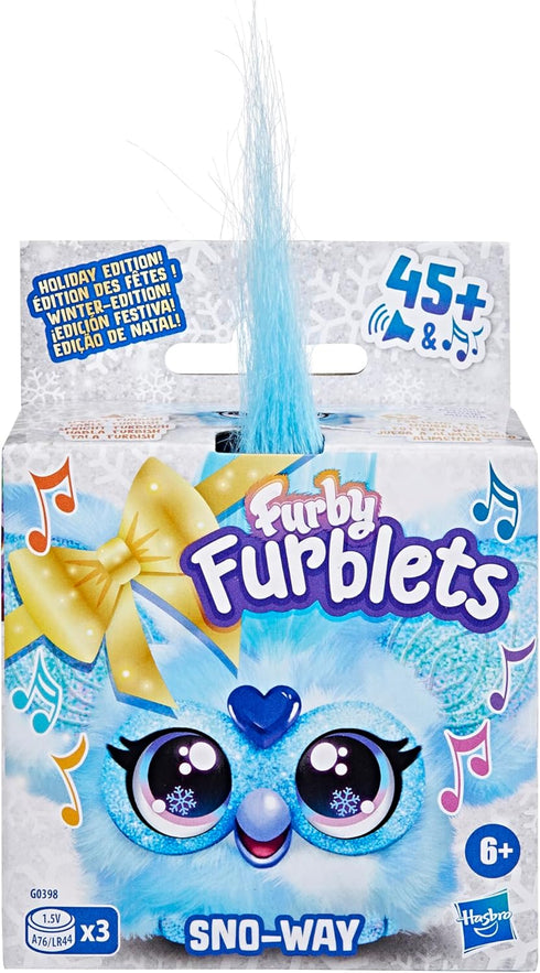 Furby Furblets Sno-Way Holiday Edition Mini Friend, 45+ Sounds & Music, Speaks Only Furbish, Electronic Plush Toys for 6 Year Olds & Up, Blue & Wh...