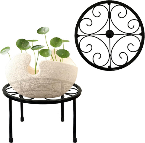 Plant Stand Indoor Outdoor Set of 1, Retro Design 10'' Round Plant Rack, Rust-proof Coated Metal Plant Stand, Heavy Duty Flower Pot Stands Outdoor...