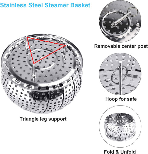 Veggie Vegetable Steamer Basket, Folding Steaming Basket, Metal Collapsible Stainless Steel Steamer Basket Insert for Cooking Food, Expandable Fit...