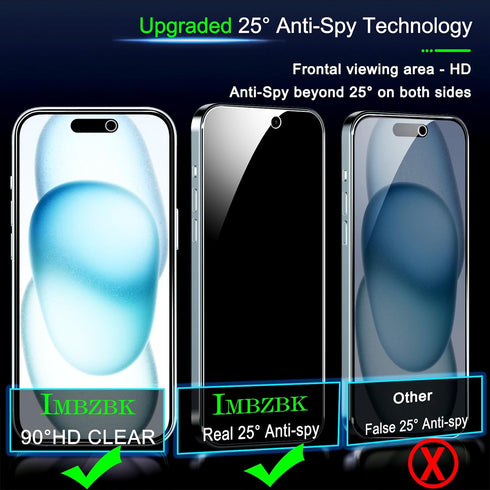 IMBZBK 4 Pack Privacy Screen Protector for iPhone 15 Tempered Glass with 4 Pack Camera Lens Protector, Accessories 9H Anti Spy, 2.5D Curved, Case ...