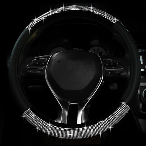 Bling Steering Wheel Cover, Bling Crystal Rhinestone Car Steering Cover Universal 14.2-15.3 inch Glitter Car Wheel Cover Sparkling Accessories for...
