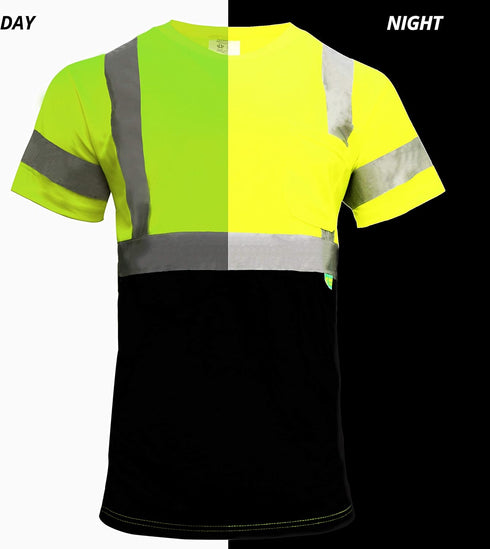 BFS8512 Class 3 High Visible Short Sleeve Black Bottom Safety T-Shirts with 2 Inch Replective Tape (Green, 2XL)...