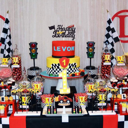 Marwey Race Car Birthday Cake Topper Happy Birthday Cake Decor Chequered Flag Themed Party Supplies Decorations(Doubled-Sided)...