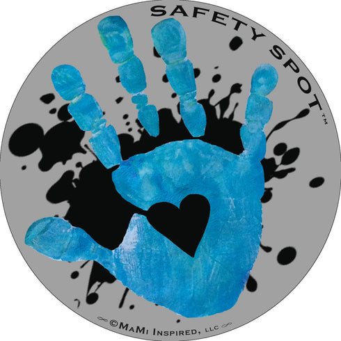 Magnet - Kids Handprint for Car Parking Lot Safety - Gray Background with Splat (Blue)...