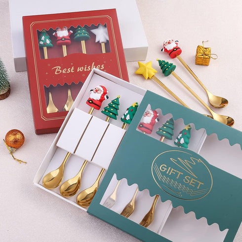 Christmas Spoon Stainless Steel Christmas Tree Tea Spoon for Home, Xmas Coffee Spoon Dinner Forks Dessert Spoon Stirring Spoon Ice Cream Spoon Cre...