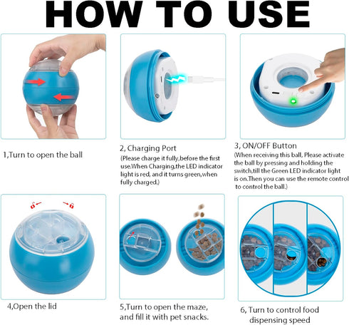 Interactive Dog Toys: Smart Treat Dispenser Ball with Remote Control, Active Rolling, Automatic Moving, USB Rechargeable, RGB Light, for Small, Me...
