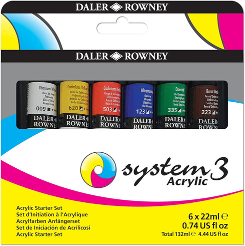 Daler Rowney System3 6-Tube Acrylic Paint Set for Adults - Acrylic Painting Supplies for Artists and Students - Acrylic Paints for Murals Canvas a...