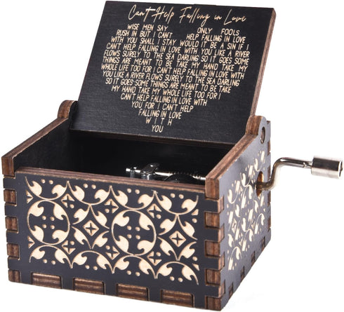 Can't Help Falling in Love Wood Music Box, Antique Engraved Musical Boxes Case for Love One Wooden Music Box - Gifts for Lover, Boyfriend, Girlfri...