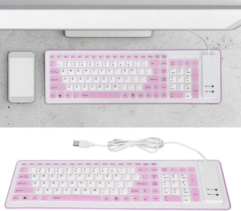 Foldable Silicone Keyboard, 103 Keys Wired Bluetooth Waterproof Rollup Keyboard, Mute Flexible Soft Rubber Keyboard, Space Saving, for PC Notebook...