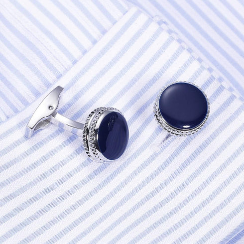Simple Blue Epoxy cufflinks Round Blue cuff links for men YW28S...