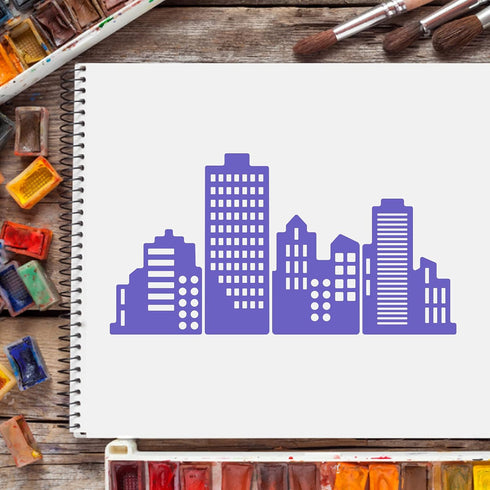 FINGERINSPIRE Cityscape Stencils Template 11.8x11.8inch Plastic City Building Morse Code Drawing Painting Stencils Square Reusable Stencils for Pa...