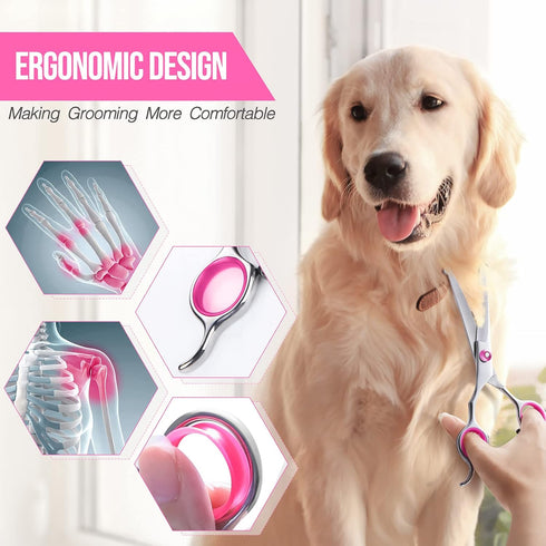 Gimars Dog Grooming Scissors Kit Professional 4CR with Safety Round Tip, 5 in 1 Heavy Duty Titanium Coated Thinning & Curved & Straight Shears...