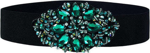 E-Clover Fashion Floral Rhinestone Buckle Women's Elastic Waist Cinch Belt for Dress for Waist Size 25''-32''...