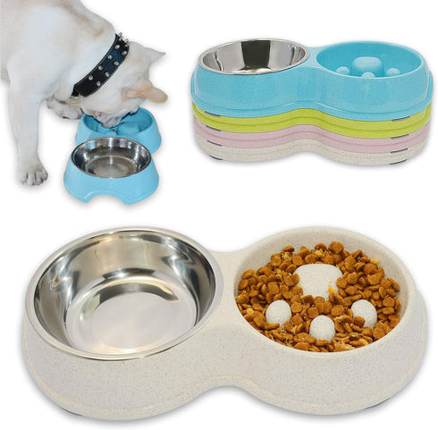 Dog Slow Eating & Drinking Bowl,Stainless Steel Interactive Slow Feed Dog Bowl for French Bulldog,Slow Down Eating Eco-Friendly pet Bowl for Frenc...