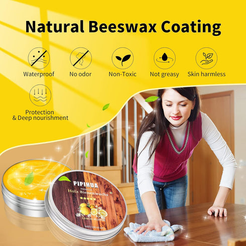 PIPIHUA Beeswax Furniture Polish, Wood Seasoning Beeswax for Furniture Waterproof & Repair Wood Wax to Protect & Care, 1pc Beeswax with Sponge(Lem...