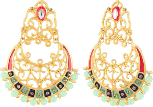 Efulgenz Indian Earrings for Women Indian Bollywood Crystal Rhinestone Faux Pearl Peacock Dangle Bridal Wedding Chandbali Earring Set Jewelry....