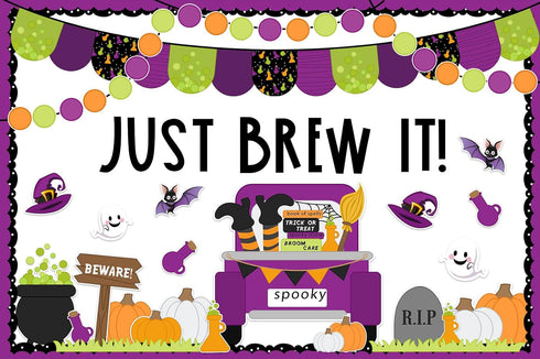 94Pcs Halloween Bulletin Board Decoration Kit Halloween Party Bulletin Board Set Pumpkin Bat Ghost Witch Paper Cutouts with Glue Points for Classr...