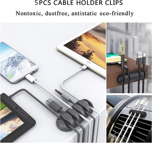 Cable Management Organizer Kit 2 Cable Sleeve Split with 41Self Adhesive Cable Clips Holder, 10pcs and 2 Roll Self Adhesive tie and 100 Fastening ...
